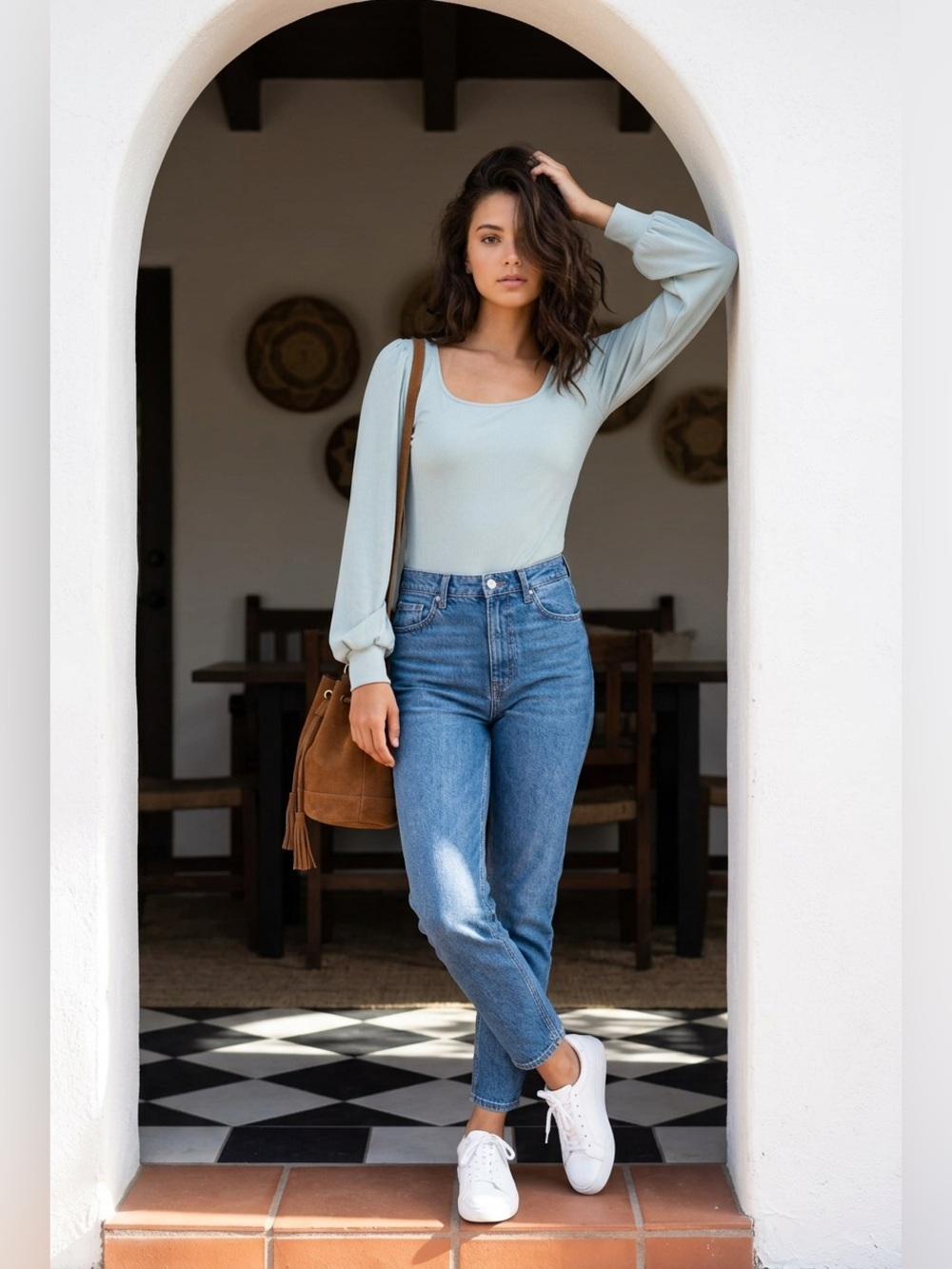 Scoop Neck Long Sleeve Top in Sage Green - Picture 8 of 16